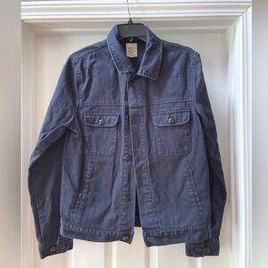 True Craft Mens Navy Blue Cotton Button Front Utility Trucker Jacket Size Medium